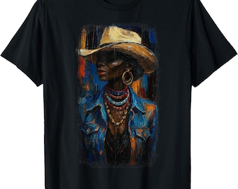Zwart cowgirl afro-amerikaans cowboyhoed retro art grafisch shirt