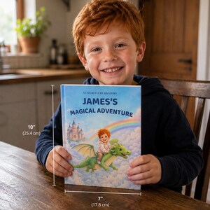 May include: A paperback book titled "James's Magical Adventure" with a colorful illustration of a boy riding a dragon. The book is 17.8 cm x 25.4 cm in size. The cover features a castle, rainbow, and the text "A Colour & Read Story".