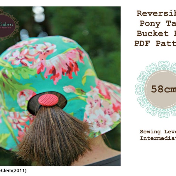 Pony Tail Bucket Hat PDF Sewing Pattern - 58cm