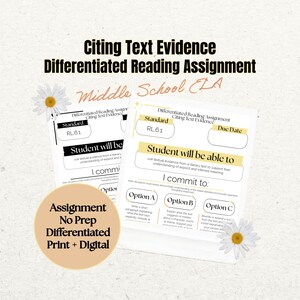ELA-textbevisuppgift för mellanstadiet | RL.6.1 Differentierad (tryckt och digitalt)