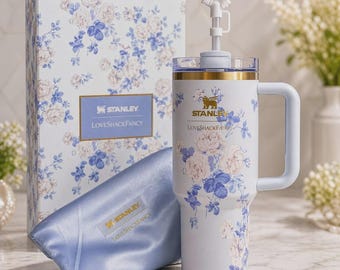 Stanley x LoveShackFancy 40 oz Quencher Ribbon Rosa Blue Floral NIB with Bow