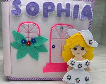 Personalized Lilac Felt Quiet Book Dollhouse, Montessori Busy Book, Handmade Toy Gift