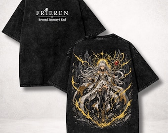 Anime Journey's End Shirt, Frieren Mage Back Print, Black Washed Vintage Anime Tee, Fantasy Manga Streetwear, Frieren Fan Gift