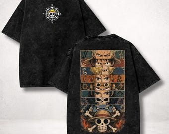 Straw Hat Pirates Shirt, Washed Anime Tee, Vintage Manga Streetwear Fan Gift