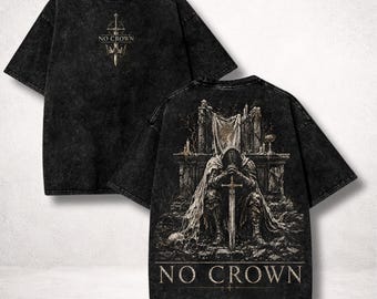 Elden Ring Tarnished Shirt, No Crown Dark Fantasy Washed Tee, Soulslike Knight Vintage Bootleg Gaming Streetwear