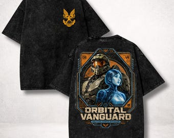 Halo Master Chief Cortana Shirt, UNSC Orbital Vanguard Vintage Sci Fi Game Tee, Retro Spartan Streetwear Fan Merch