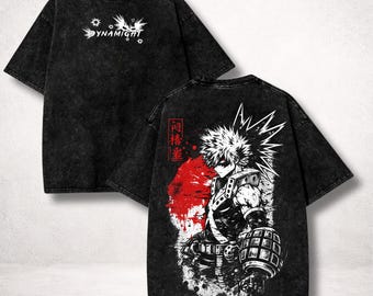 MHA gewassen uniseks T-shirt, vintage gewassen MHA anime-shirt, manga graphic T-shirt