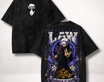 Anime Trafalgar Law Shirt, Surgeon Of Death Washed Tee, Heart Pirates Anime Bootleg Streetwear, Manga Fan Gift