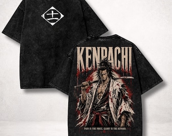 Anime Kenpachi Zaraki Shirt, Pain Is The Price Born For Battle Washed Anime Tee, Soul Reaper Captain Streetwear Gift