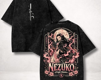 Demon Slayer Nezuko Kamado Vintage Wash, Night Bloom Washed Anime Tee, Vintage Bootleg Manga Streetwear, Anime Fan Gift