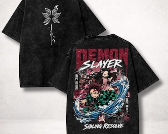 Demon Slayer Tanjiro Nezuko Vintage Wash, Sibling Resolve Washed Anime Tee, Vintage Bootleg Manga Streetwear Fan Gift