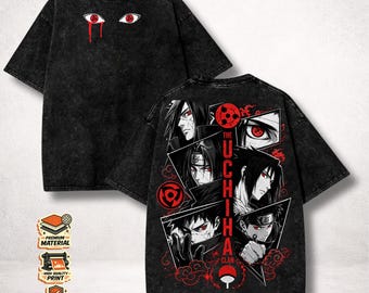 Fan Uchiha Clan Shirt, Itachi Sasuke Sharingan Washed Anime Tee, Akatsuki Manga Streetwear, Naruto Fan Gift