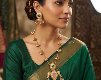 インド風ペンダントネックレスセット、ピンクストーンジュエリー、エスニックゴールドネックレス、ブライダルイヤリング、トラディショナル
