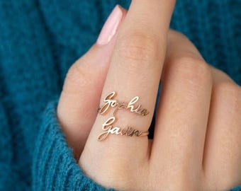 Anillo con doble nombre, anillo envolvente con dos nombres en plata de ley y oro, regalo personalizado para mamá, regalo de cumpleaños, anillo personalizado.
