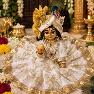 Handgjord Laddu Gopal-klänning | Designer Bal Krishna-outfit med Pagdi