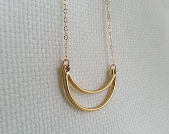 Gold Crescent  Necklace. Minimalist Necklace. Gold Half Moon. Gold Filled Necklace. Layering. Christmas Gift