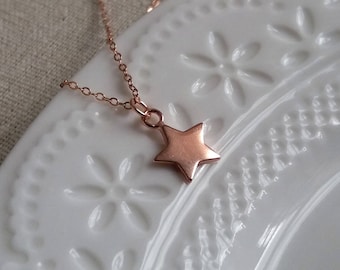 Rose Gold Star Necklace. Star Charm. Rose Gold Filled Chain. Delicate Dainty. Layering Necklace, Star Jewelry. Tiny Rose Gold Star Necklace