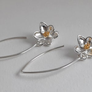 Sterling Silver Dangly Orchid Earrings