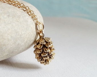 Gold Pinecone Necklace.  Small Pinecone Charm Necklace. Gold Filled Chain. Christmas Gift. Autumn Necklace. Gift Idea. Pinecone Pendant