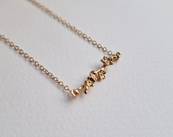 Gold Cherry Blossom Necklace. Gold Twig Necklace. Gold Floral Bar Necklace. Cherry Blossoms Pendant. Christmas Gift. Gold Layering Necklace