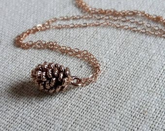 Rose Gold Plated Pinecone Charm Necklace. Small Pinecone Charm. Gold Filled Chain. Christmas Gift. Layering Layered Necklace. Shop UK Gift