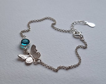 Silver Butterfly Bracelet. Sterling Silver Bracelet. Birthstone Bracelet. Christmas Gift. Insect Bracelet. Dainty Bracelet. Gift Idea