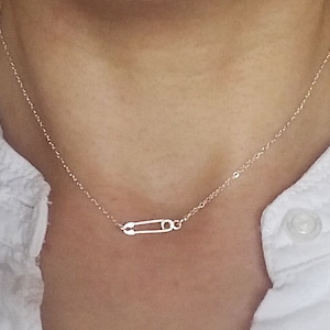 Sterling Silver Safety Pin Necklace, Layering Layered, Campaign Pin, Safe Place, Sideways Safety Pin, Statement Necklace, Safety Pin Charm