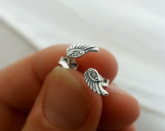 Tiny Silver Angel Wing Stud Earrings