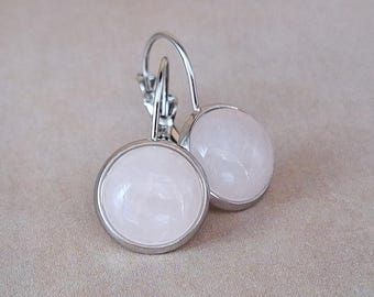 Rose Quartz Silver Lever Back Earrings