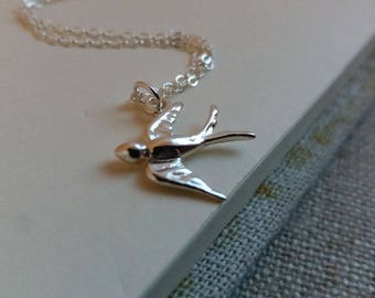 Silver Swallow Necklace. Sterling Silver Bird Necklace. Bird Charm. Small Bird Pendant.  Everyday Necklace. Woodland Necklace