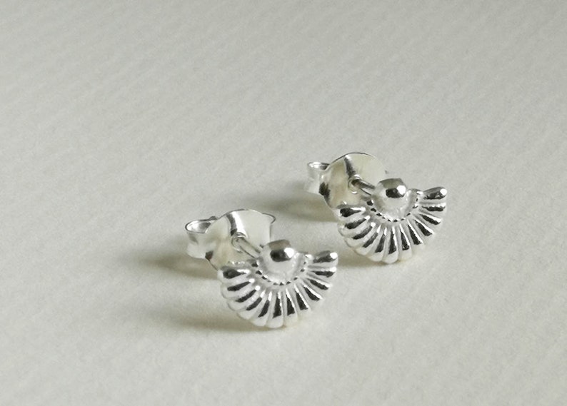 Tiny Fan Stud Earrings. Sterling Silver Fan Earrings. Simple Etsy