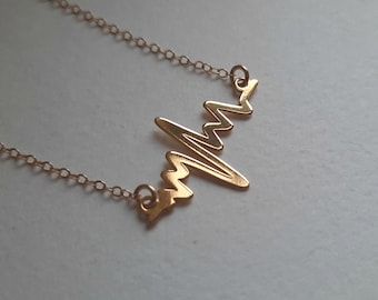 Gold Heart Beat Necklace, EKG Rhythm Charm Necklace, EKG Necklace, Medical Gift, Gift For a Doctor, Heart Beat, Gift For Paramedics