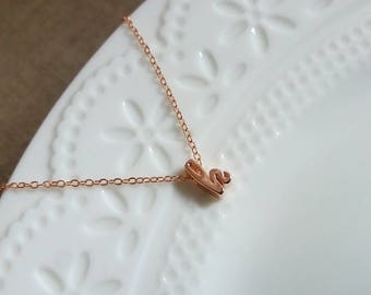 Cursive Initial Necklace. Rose Gold Initial Necklace. Rose Gold Letter Necklace. Christmas Gift. Rose Gold Handwriting Letters