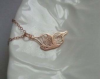 Rose Gold Butterfly Necklace, Flying Butterfly Necklace, Filigree Butterfly, Rose Gold Butterfly Pendant, Summer Jewelry, Layering Necklace