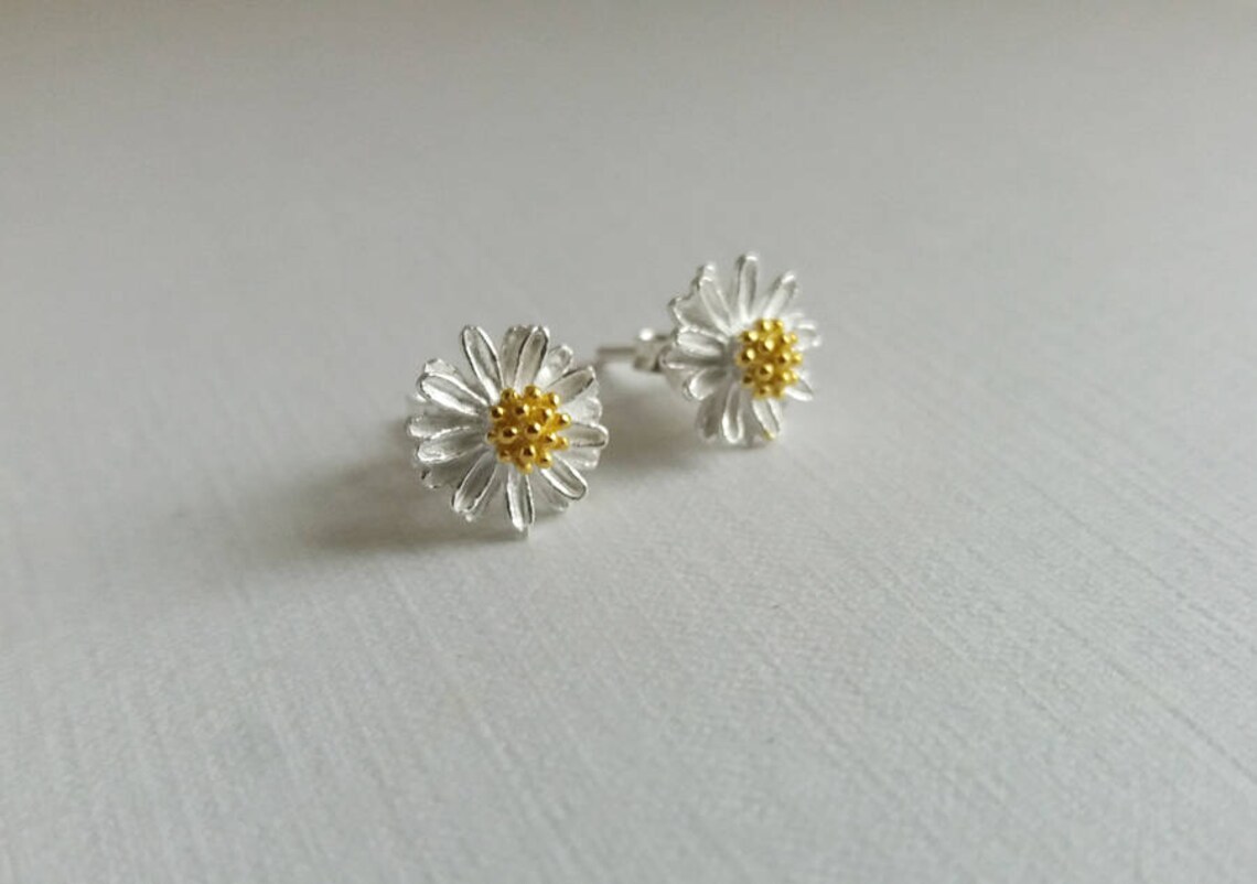 Daisy Stud Earrings. Tiny Sterling Silver Daisy Earrings. Etsy