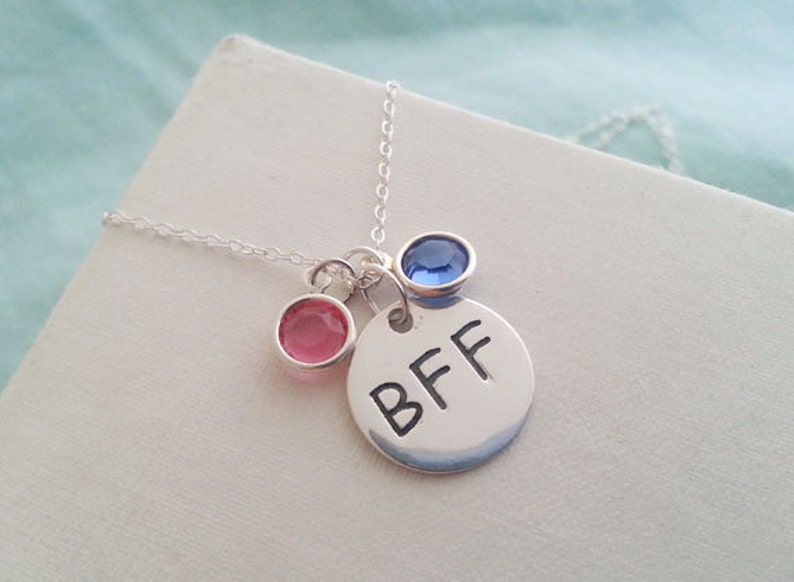 Christmas Gift Best Friend Gift Silver BFF Birthstone Necklace Silver BFF Disc BFF Necklace Sterling Silver Personalized Necklace