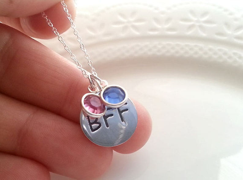 Christmas Gift Best Friend Gift Silver BFF Birthstone Necklace Silver BFF Disc BFF Necklace Sterling Silver Personalized Necklace