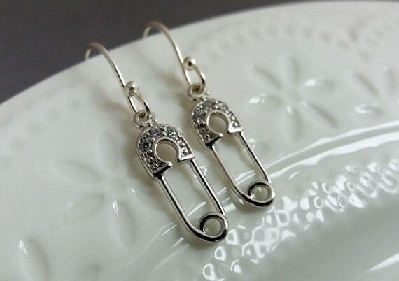 Rhinestone safety pin earrings deals