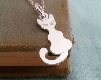 Silver Cat Necklace. Sterling Silver Cat Charm Necklace, Kitten Necklace, Animal Jewelry, Cat Jewelry, Animal Necklace, Shop UK Gift