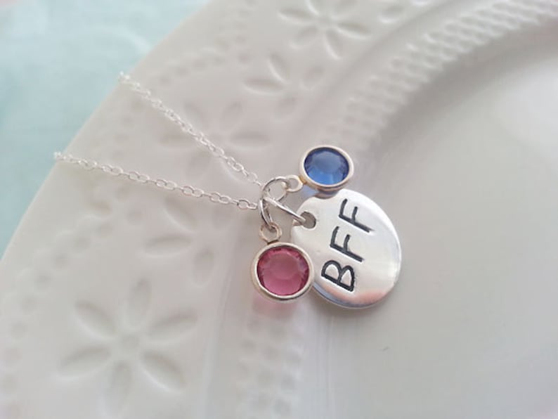 Christmas Gift Best Friend Gift Silver BFF Birthstone Necklace Silver BFF Disc BFF Necklace Sterling Silver Personalized Necklace