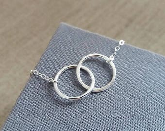 Double Circle Necklace. Eternity Necklace. Sterling Silver Necklace. Hammered Rings. Eternity Circles