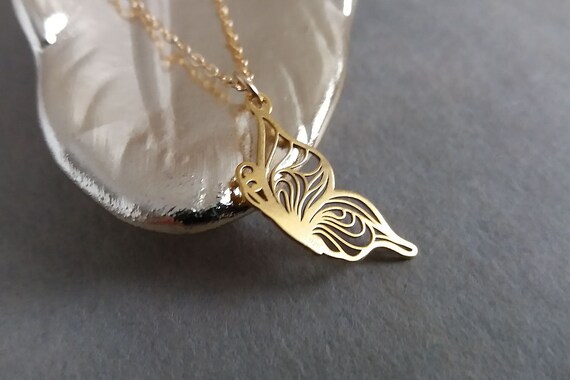 Gold Butterfly Necklace Flying Butterfly Necklace Filigree