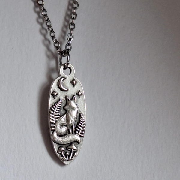Antike Silber Ton Fuchs Wald Mondschein Halskette: Boho Halskette