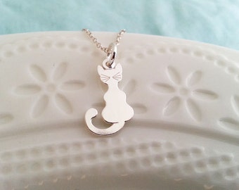 Silver Cat Necklace. Sterling Silver Cat Charm Necklace, Kitten Necklace, Animal Jewelry, Cat Jewelry, Animal Necklace, Shop UK Gift