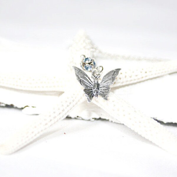 Oxidized Silver Butterfly Necklace