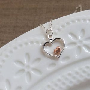 Silver Heart Necklace. Rose Gold Heart Necklace. Tiny Heart Charm, Delicate Dainty Minimal.Love Jewelry.Gift For A Girlfriend.Christmas Gift