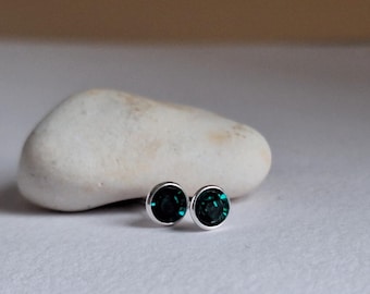 Tiny Sterling Silver Birthstone Crystal Stud Earrings