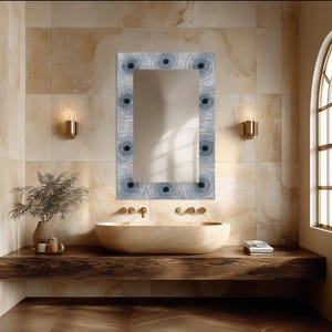 Contemporary Rectangular Mirror, Printed Glass Frame, UV Edge Design, Modern Wall DecorUV Printed
