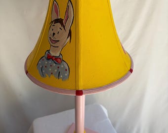 Rabbit and Cat hand painted one of a kind children's lamp