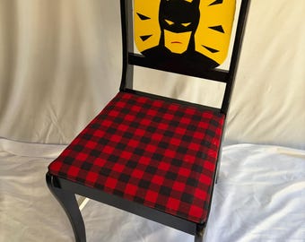 Batman themed hand painted, one of a kind, children's chair